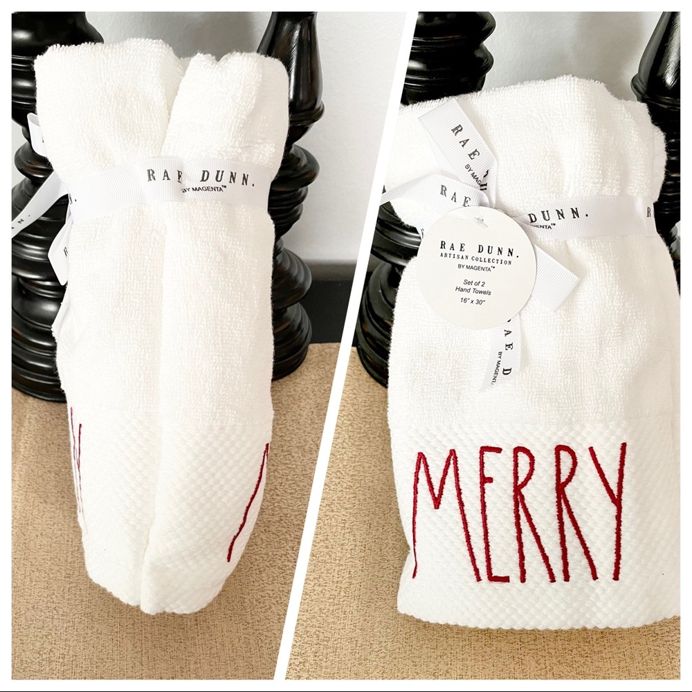 🆕Rae Dunn SET OF 2 MERRY Bathroom Hand Towels